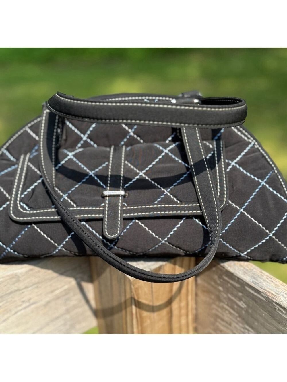 Vera Bradley Sausalito Quilted Handbag in Black Microfiber & Blue Stitch Detail - Picture 3 of 12